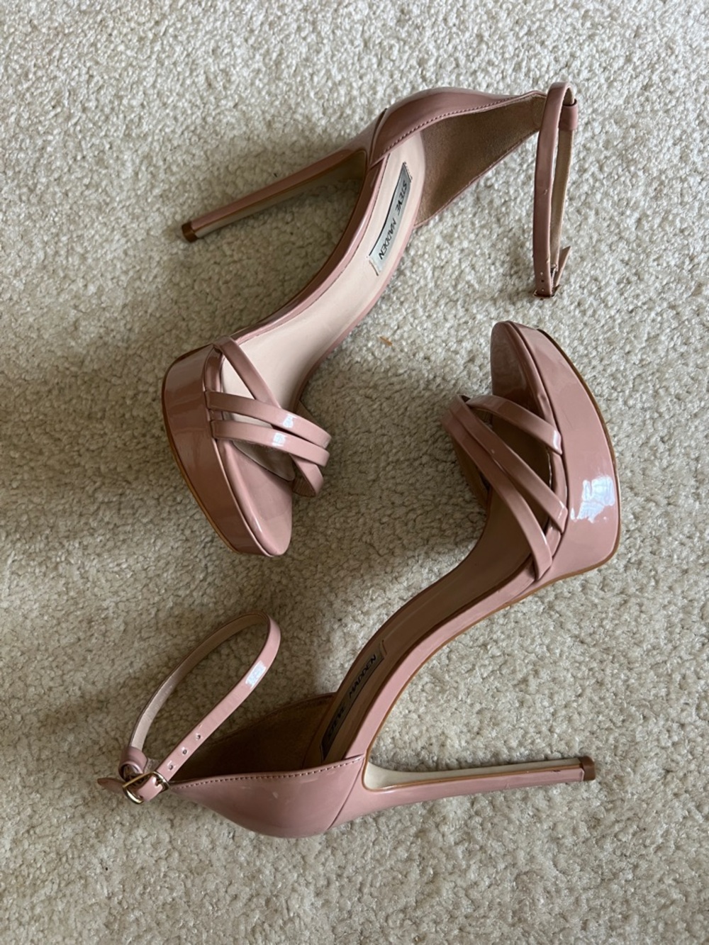 Steve Madden Blush Pink Nude Patent Platform Ankle-Strap Heels